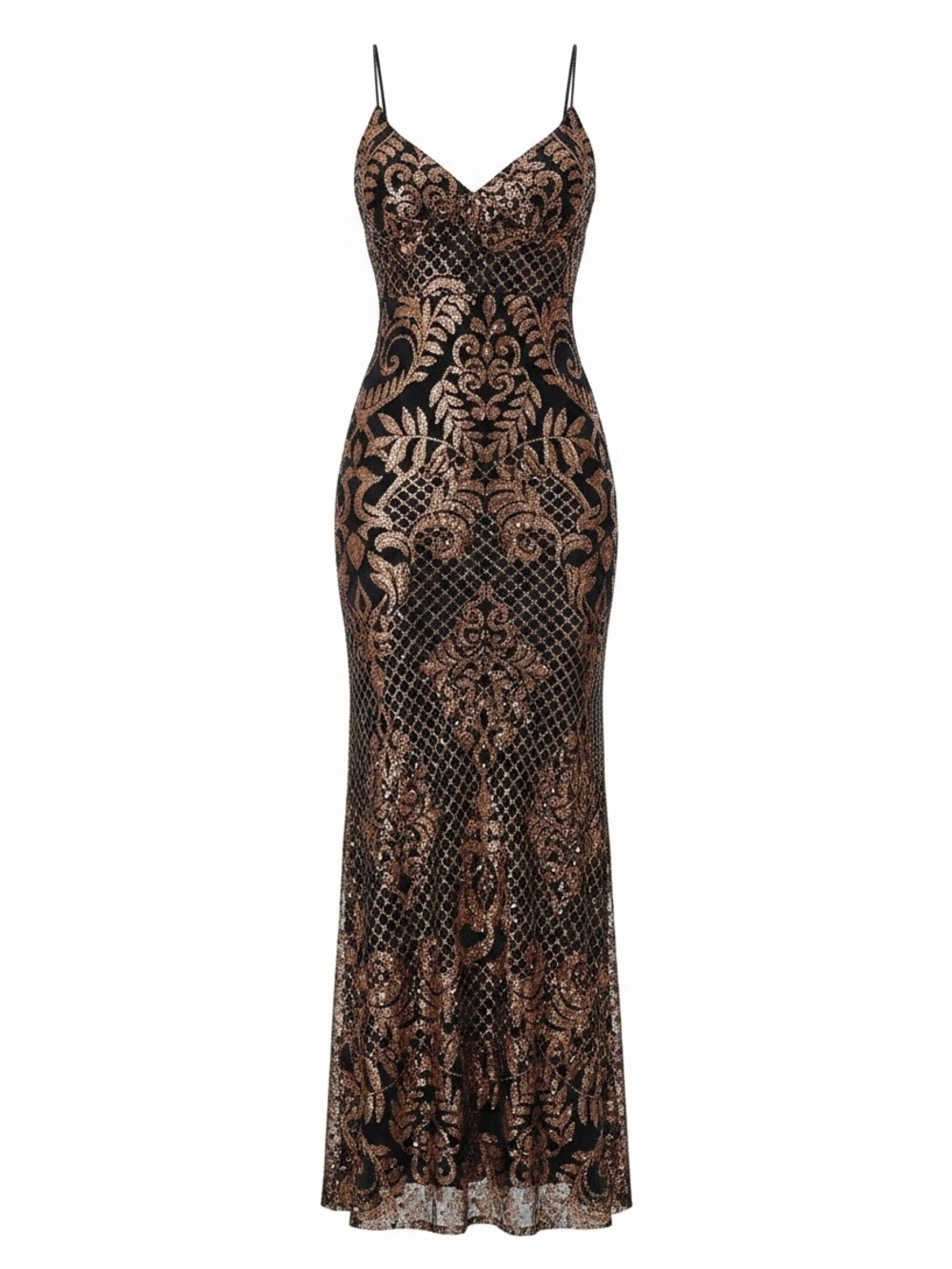 Windsor Blue Maxi Dress with Gold Sequin Baroque Pattern - Picture 1 of 5